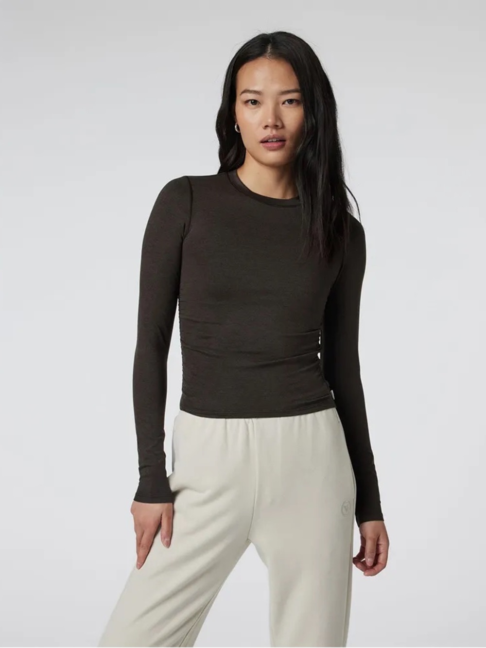 Vuori Long Sleeves Ruched Halo Tee - Java Heather